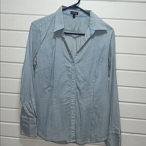Express Women's Blue Pinstripe Button Down Shirt